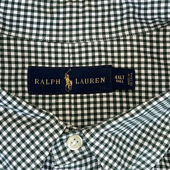 Ralph Lauren Men’s Green Gingham Check Button Up Shirt 4XLT Tall Purple Pony - Picture 4 of 9
